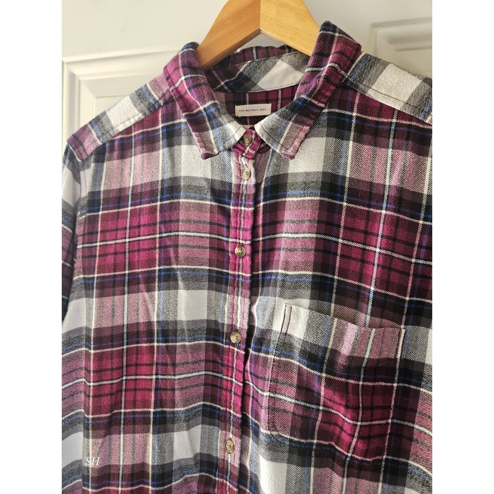 American Eagle Ahh-Mazingly Soft Boyfriend Fit Flannel Shirt Women's XL Pink... - Picture 2 of 5